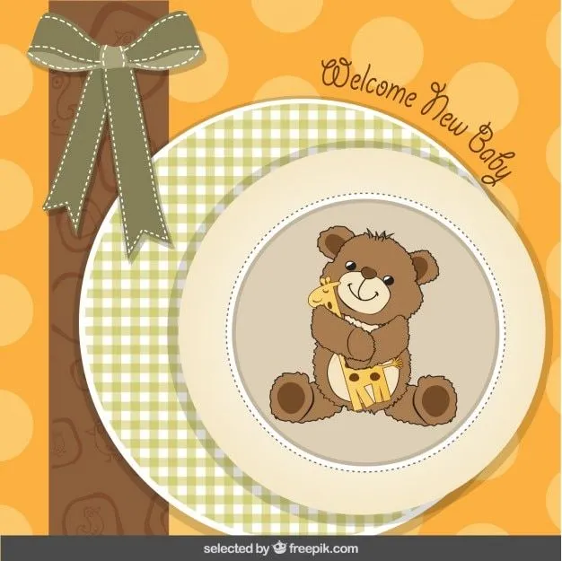Tarjeta de la bienvenida del bebé con el oso encantador de peluche ...