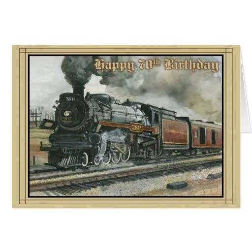 Tarjeta de cumpleaños por 70 años con el tren de Zazzle.