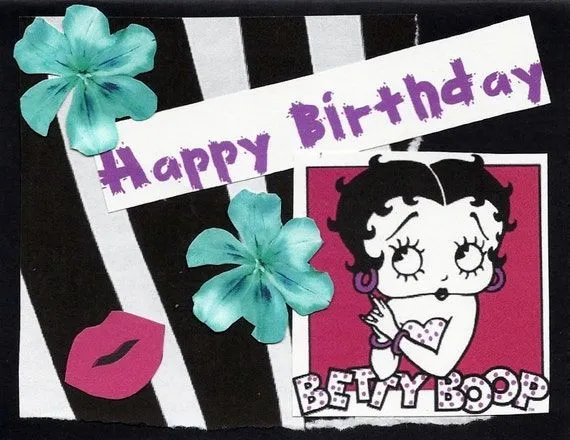 Tarjeta de cumpleaños de Betty Boop flores de color por greatpaper