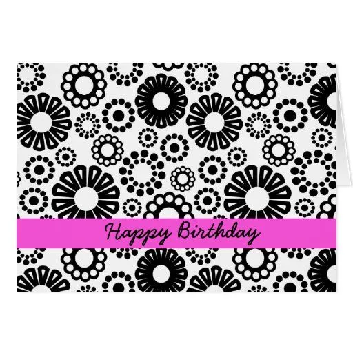 Tarjeta de cumpleaños floral blanco y negro de Zazzle.