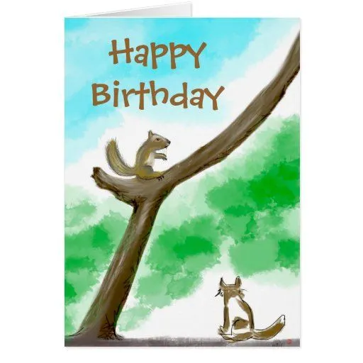 Tarjeta de cumpleaños del gato y de la ardilla de Zazzle.