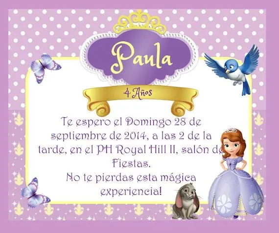 Tarjeta de cumpleaños PRINCESITA SOFIA.. editable por IdeasGlint