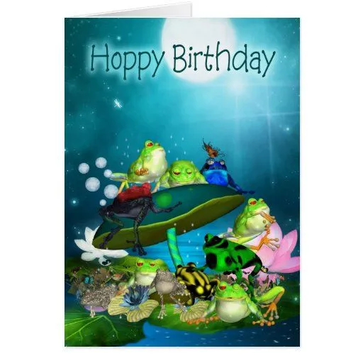 Tarjeta de cumpleaños con las ranas de la fantasía de Zazzle.