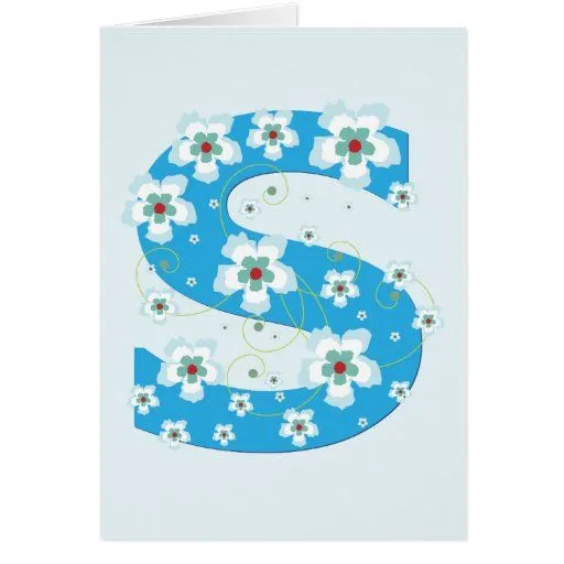 Tarjeta floral azul bonita inicial del monograma S | Zazzle