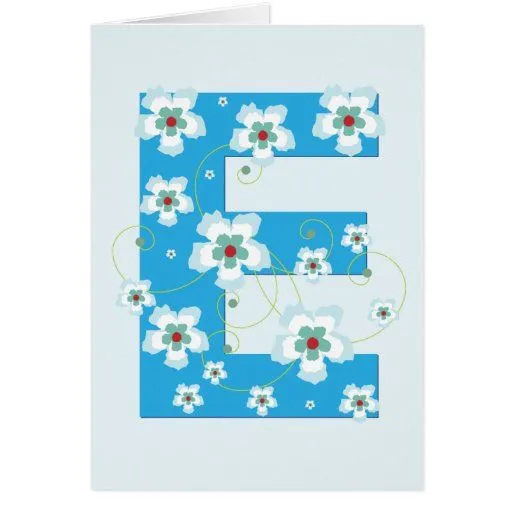 Tarjeta floral azul bonita inicial del monograma E | Zazzle