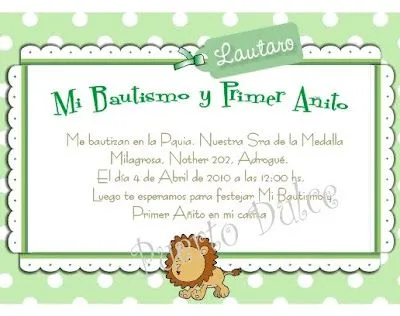 Tarjeta de invitación Bautismo y 1º Añito. Estampita y mini para ...