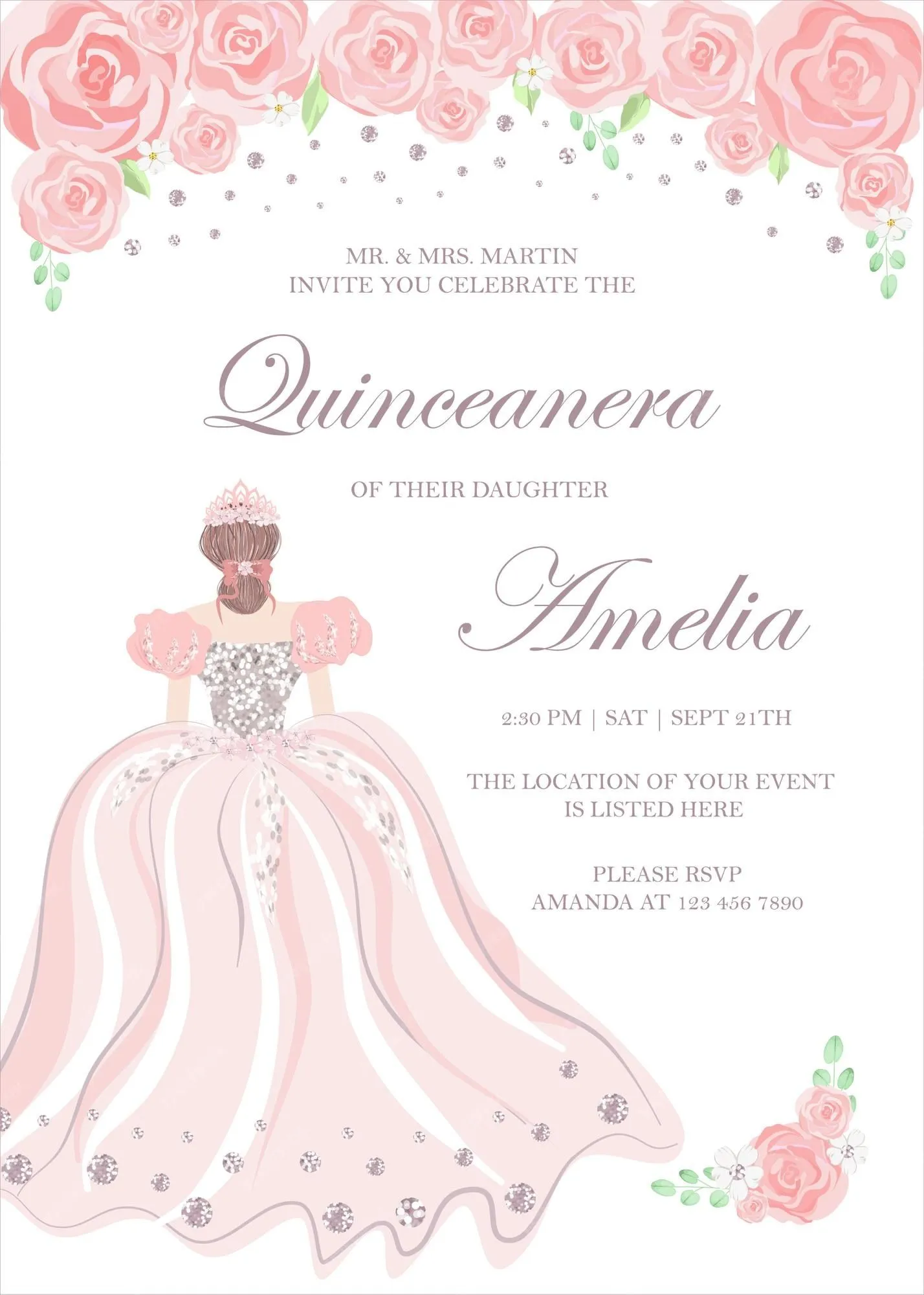 Tarjeta de invitación de celebración de cumpleaños de quinceañera para niña  de américa latina en decoración temática de diseño floral | Vector Premium