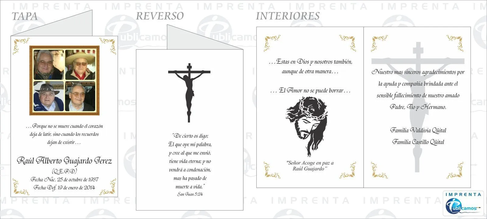 Tarjetas de Agradecimiento de Condolencia. Imprenta. F.225263457 ...