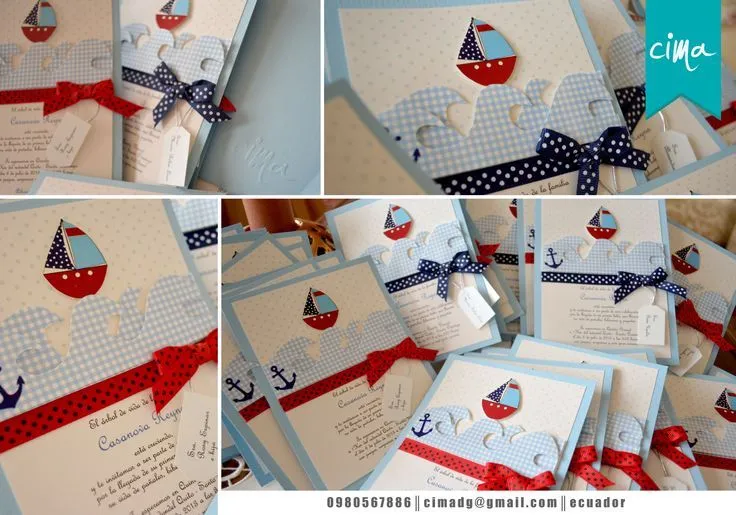 Tarjetas para Baby Shower motivo marinero, con detalles en alto ...