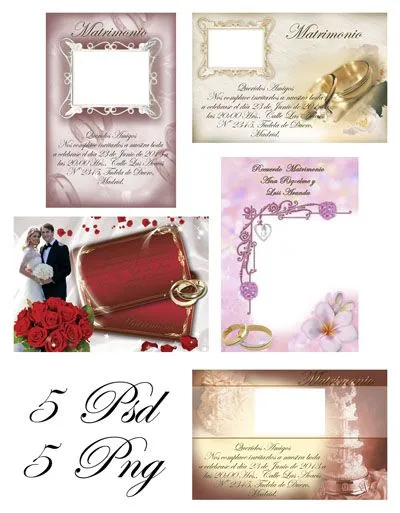 Tarjetas de Boda o Matrimonio en Psd y Png. Part 1.