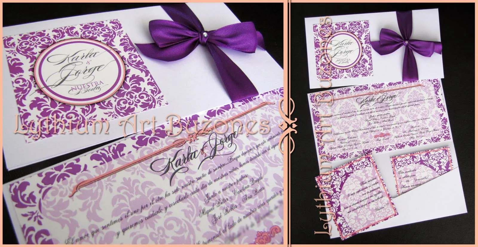 Tarjetas de Boda "Large" Coral y Morado | Lythium Art