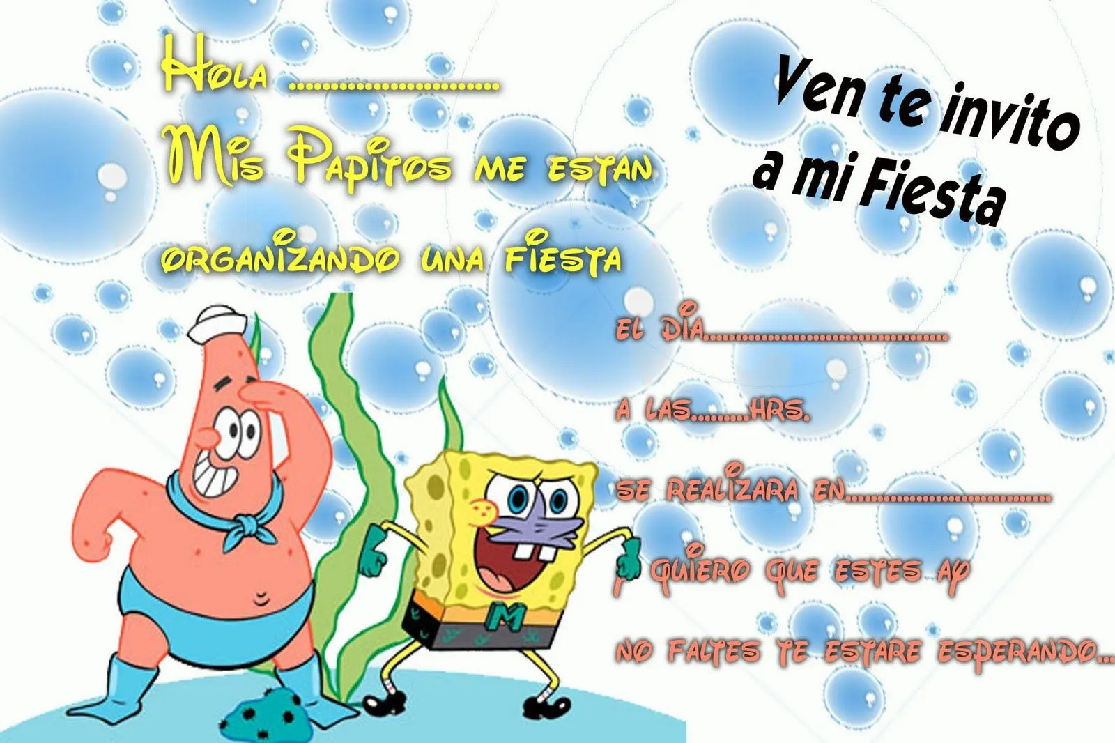 Bob Esponja | Tarjetas de cumpleaños para imprimirTarjetas de ...