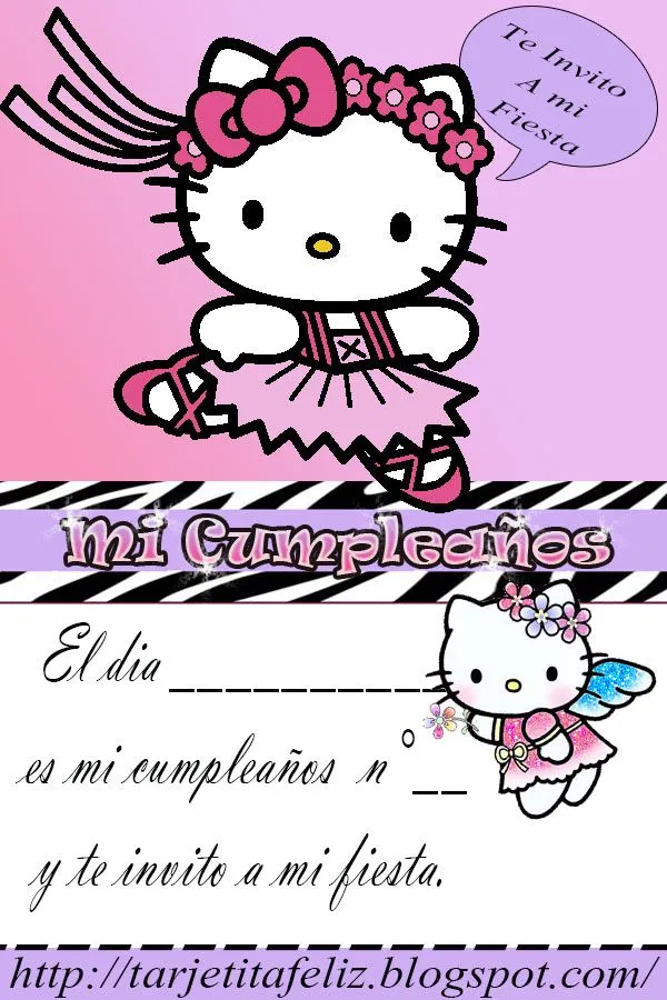 Tarjetas de cumpleaños para imprimir: Invitación Hello Kitty