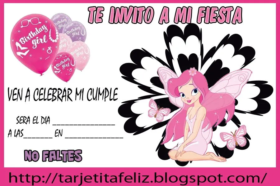 Tarjetas de cumpleaños para imprimir: invitación para niñas