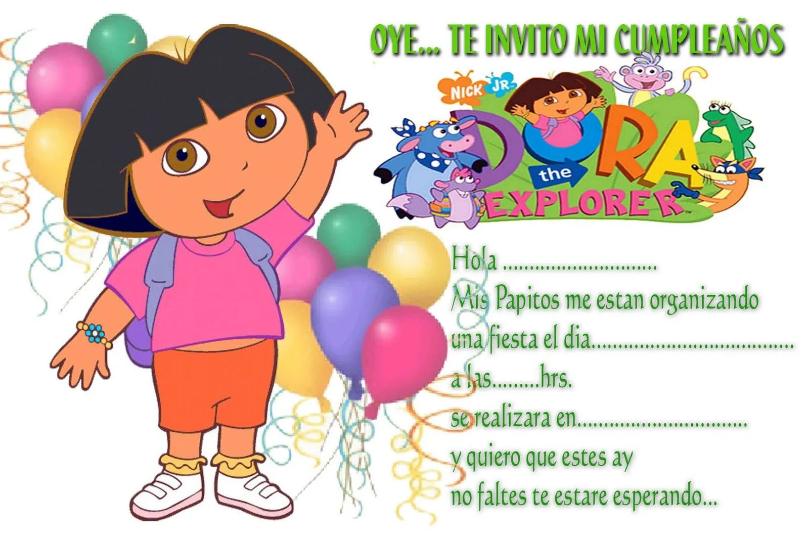 Tarjetas de cumpleaños para imprimir: Dora la Exploradora