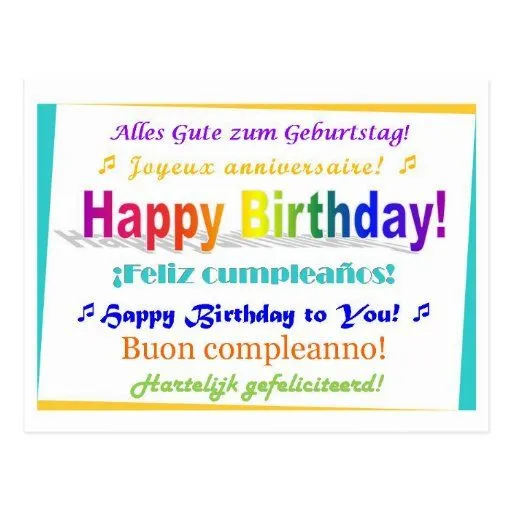 Cumpleaños multilingüe tarjeta postal | Zazzle