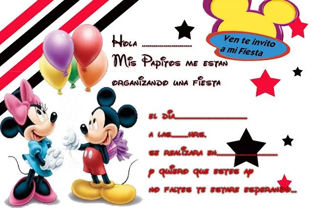 Invitaciónes de Mickey Mouse para editar e imprimir gratis - Imagui