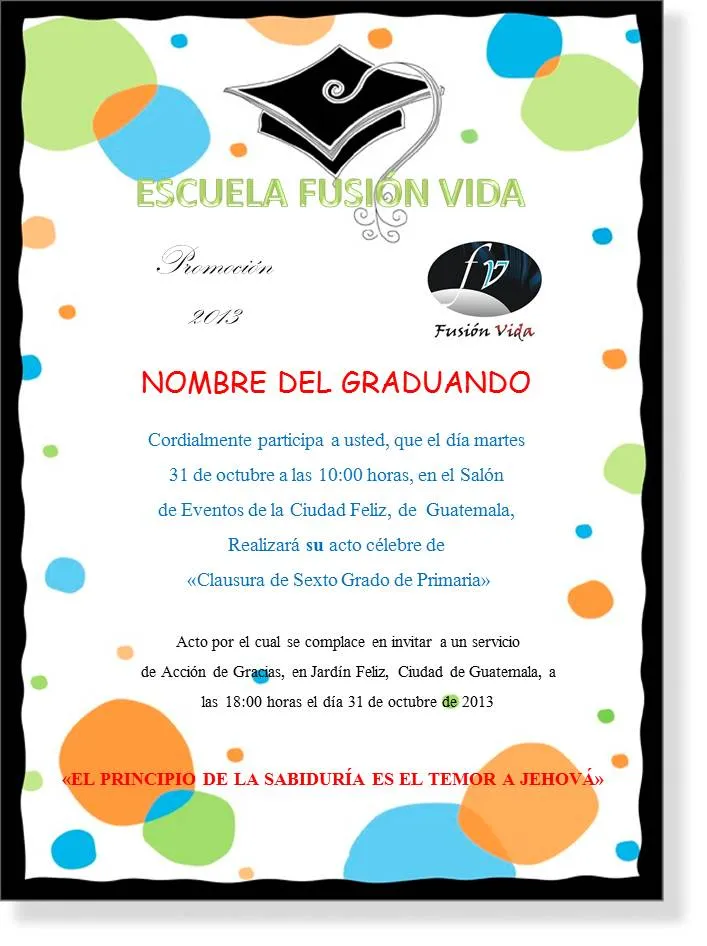 TARJETAS DE GRADUACION ~ FUSION VIDA