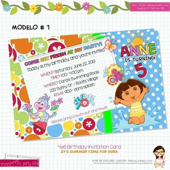 Tarjetas de invitación de cumpleaños de Dora la exploradora - Imagui