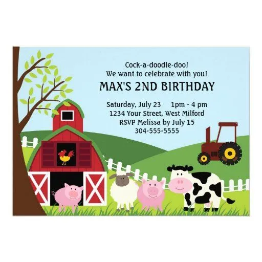 Tarjetas de invitación para cumpleaños de granja - Imagui