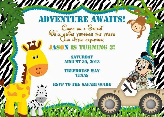 Safari Birthday Invite with Mickey or Minnie by ckfireboots