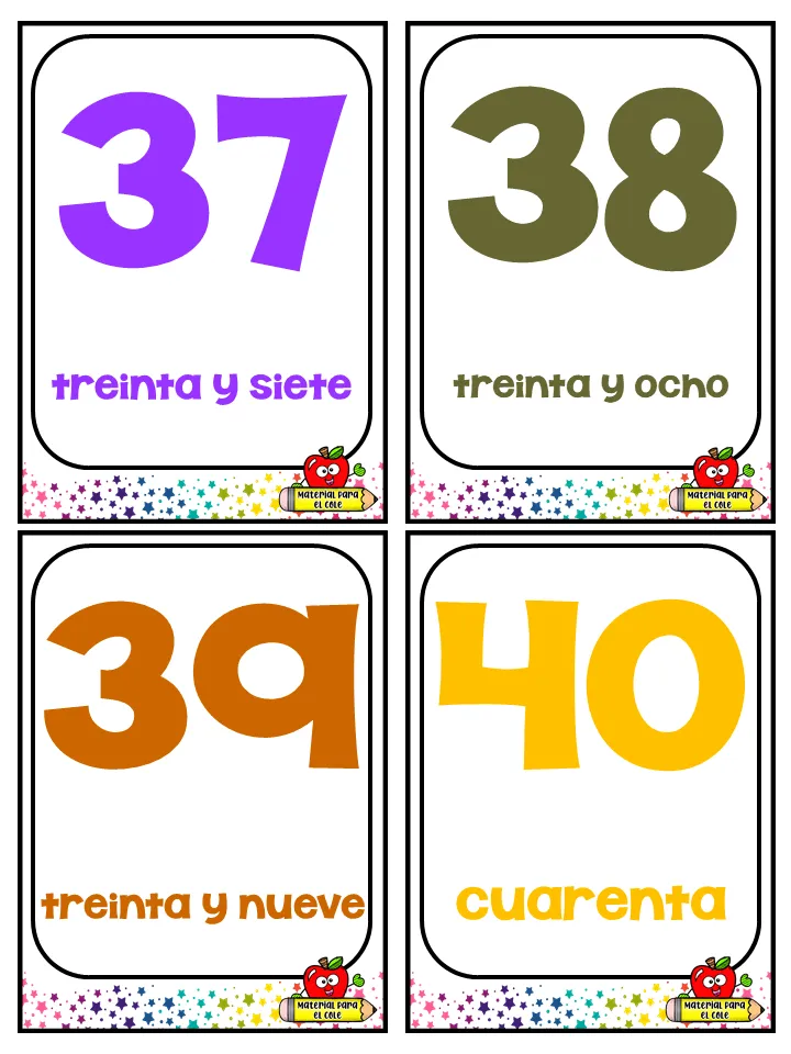 TARJETAS DE NÚMEROS DEL 1 AL 50