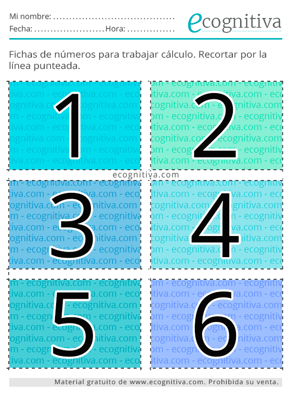 Tarjetas de Números para Imprimir. Ejercicios: Estimulación Cognitiva