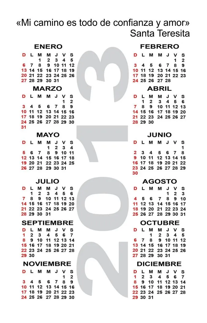 TARJETAS Y ORACIONES CATOLICAS: CALENDARIO STA. TERESITA 2013