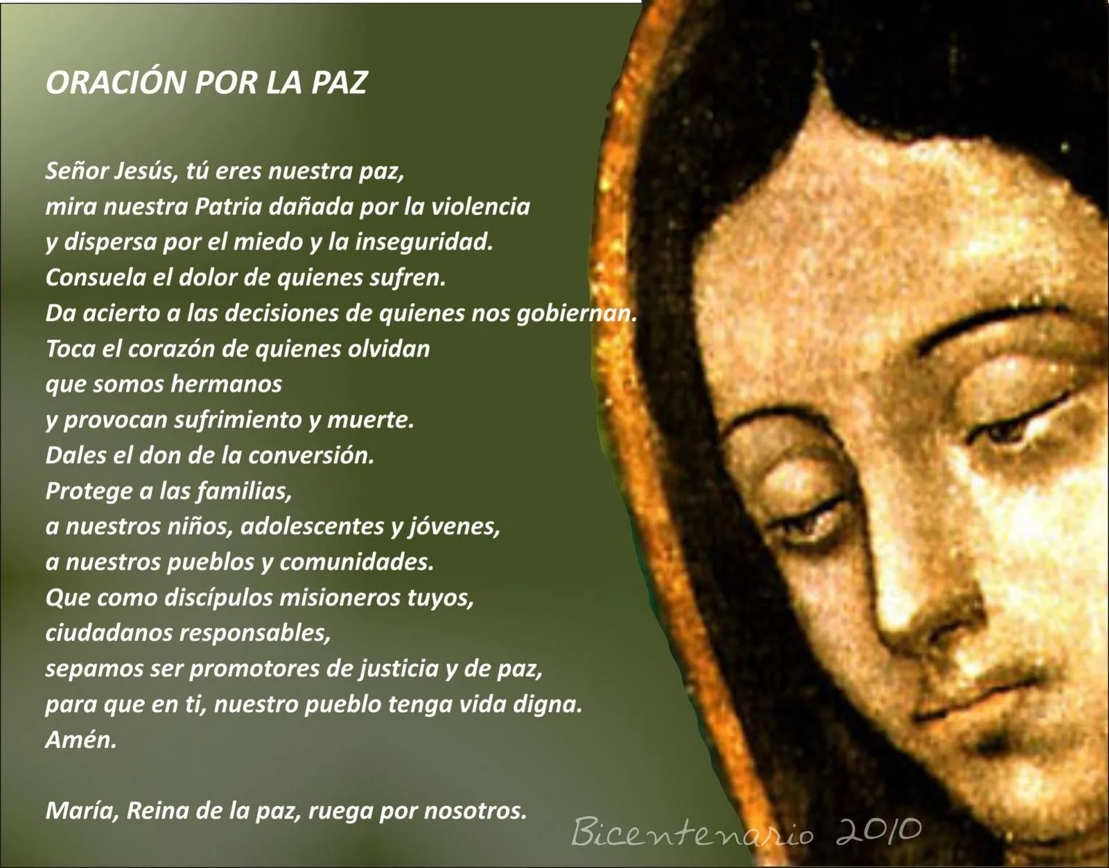 TARJETAS Y ORACIONES CATOLICAS: ORACIÓN POR LA PAZ