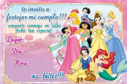 Tarjetas de princesas para personalizar gratis - Imagui