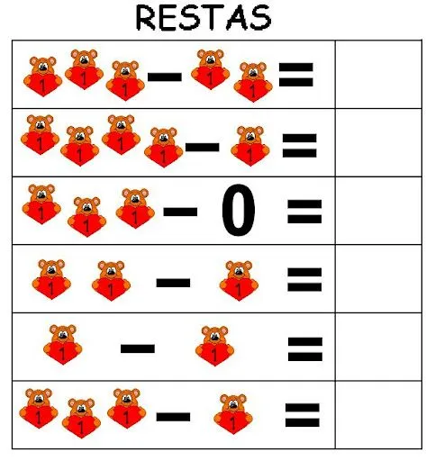 TARJETAS DE RESTAS PARA NIÑOS