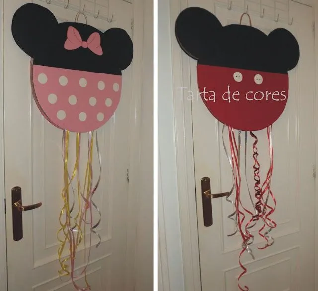 Tarta de cores: Piñatas cumpleaños Minnie y Mickey