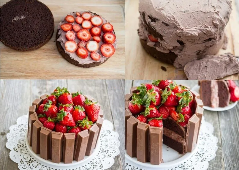 Tarta fácil de chocolate, fresas y Kit Kat - Recetín