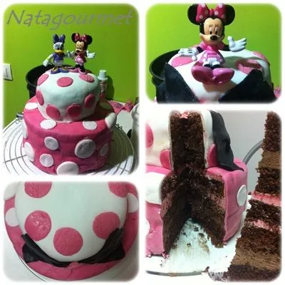 TARTA DE 3 PISOS CON FONDANT DE MINNIE - natagourmet