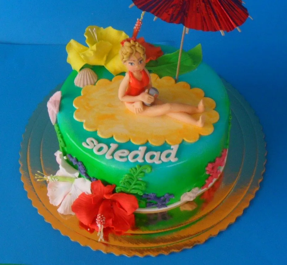 Tartas Artisticas.: TARTA PLAYA HAWAIANA PARA SOLEDAD