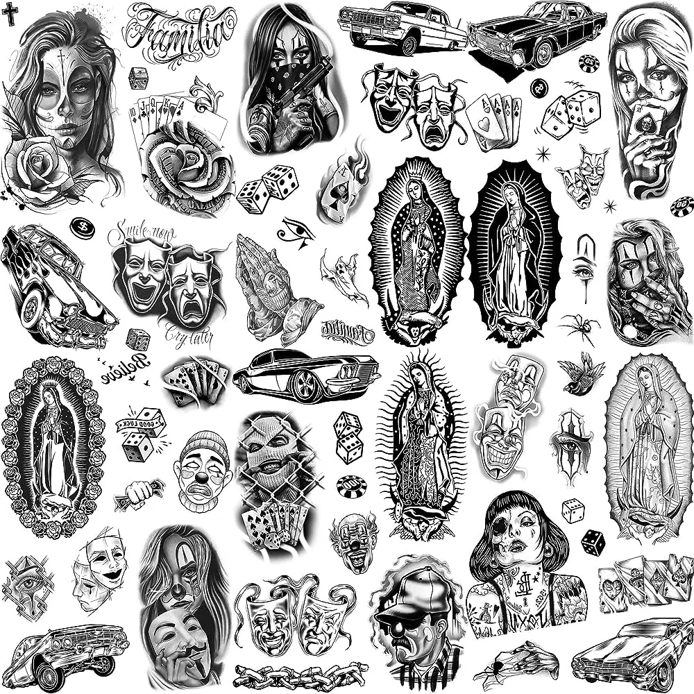 TASROI - 18 hojas coloridas pequeñas y temporales tatuajes para niños y niñas, tatuajes falsos para el brazo, tatuaje de flores, sirena, animales temporales, árbol de león, atrapasueños, tatuaje para hombres y