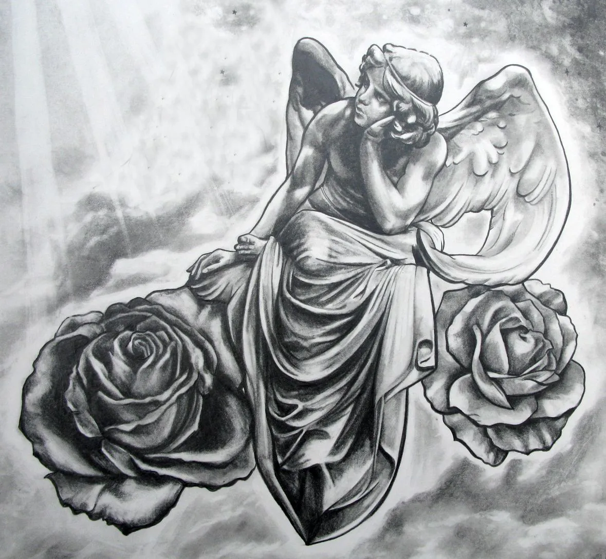 Ideas para tu tattoo: Ángel entre rosas