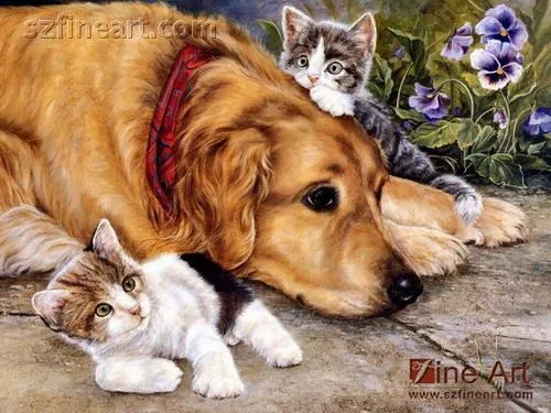 td realista para perros y gatos de pintura al óleo sobre lienzo ...