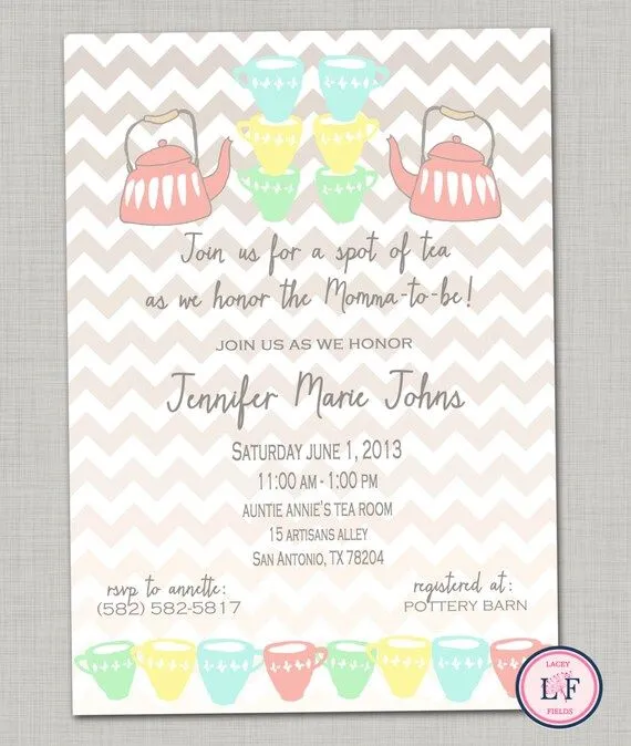 Tea baby shower invitation printable Tea bridal por laceyfields