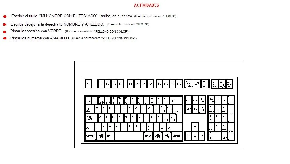 Teclado y sus partes para colorear - Imagui