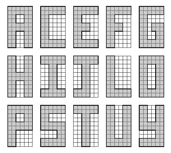 Tecnología 1º E.S.O.: Letras en cuadrícula de 6 x 10