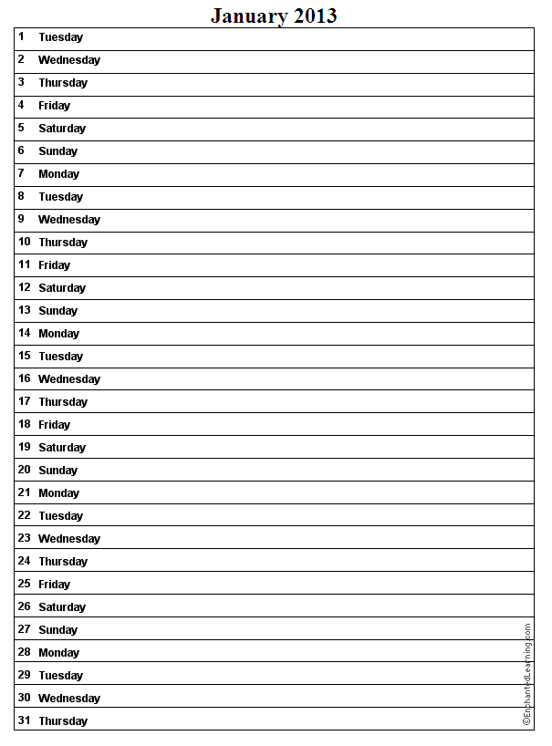 Tecnología habitual: Calendario 2013 para imprimir y escribir