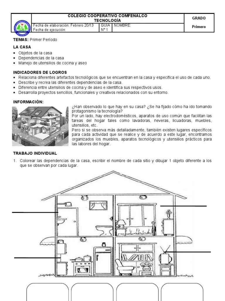 Tecnología Período 1 Primero - La Casa - Objetos - Dependencias -  Utensilios | PDF