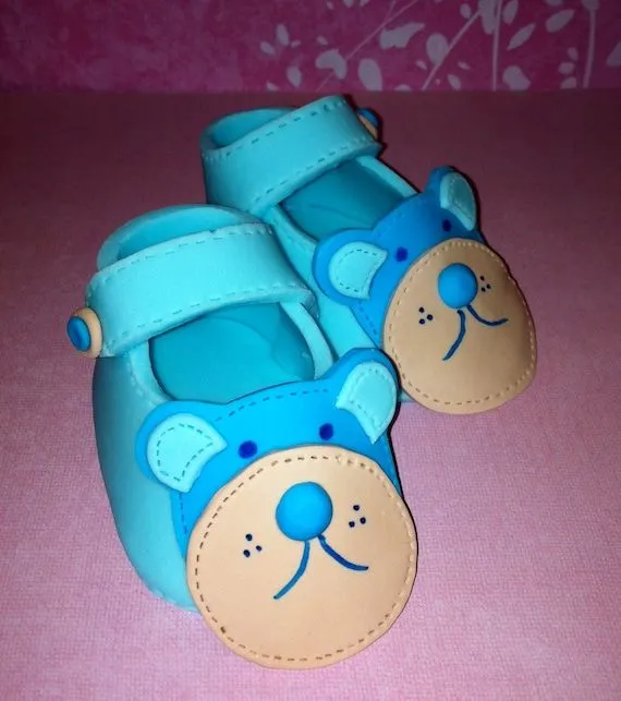 Teddy Bear Baby Shoes Boy Fondant Gum Paste Baby by Demicakes