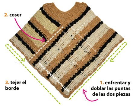 Cómo tejer un poncho de dos rectángulos a crochet | edy | Pinterest