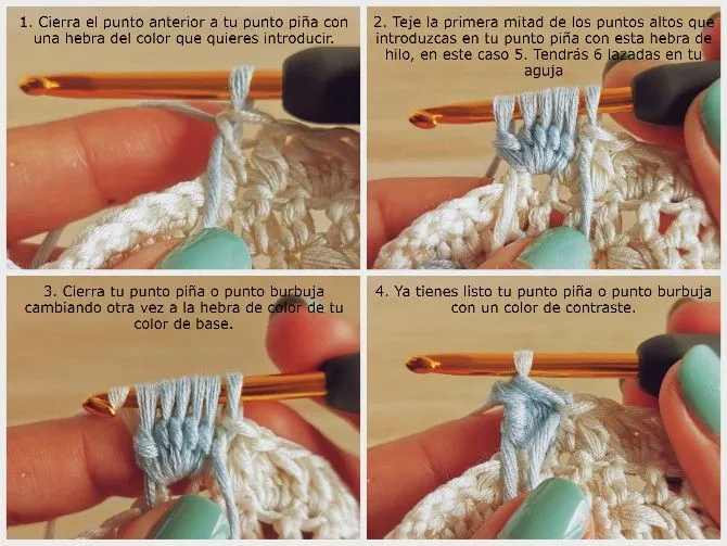 Cómo tejer punto piña o burbuja a crochet - Tejamos Sonrisas