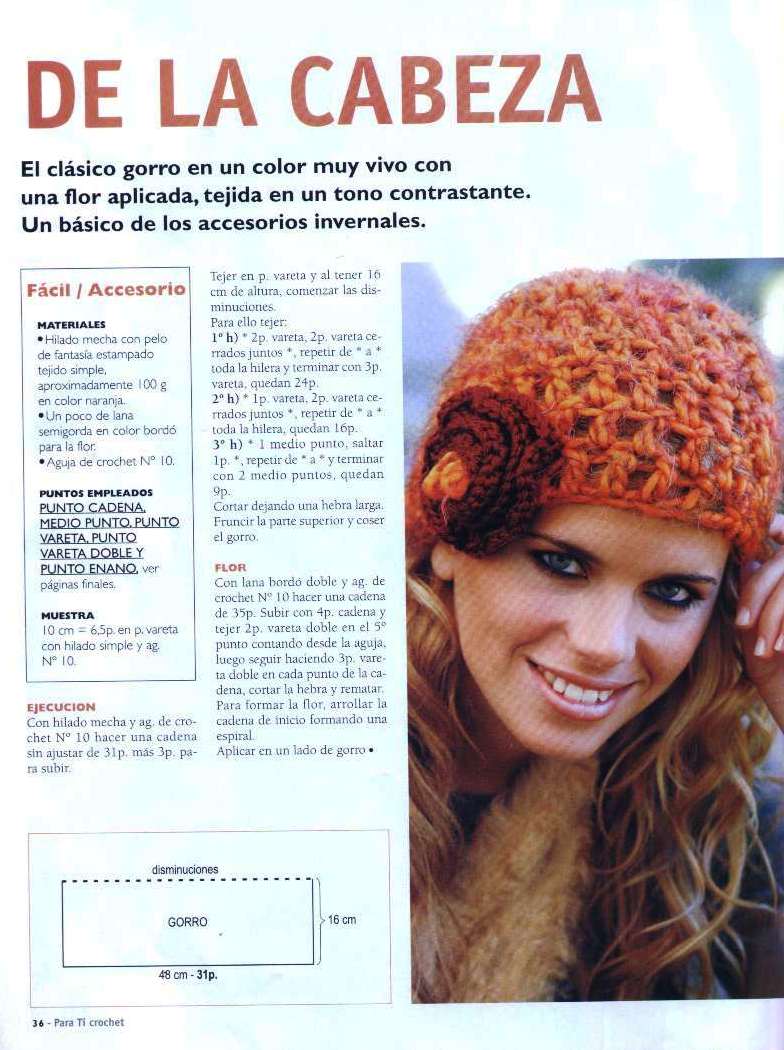 Tejido Facil: Patron: Gorro clásico al crochet con flor aplicada