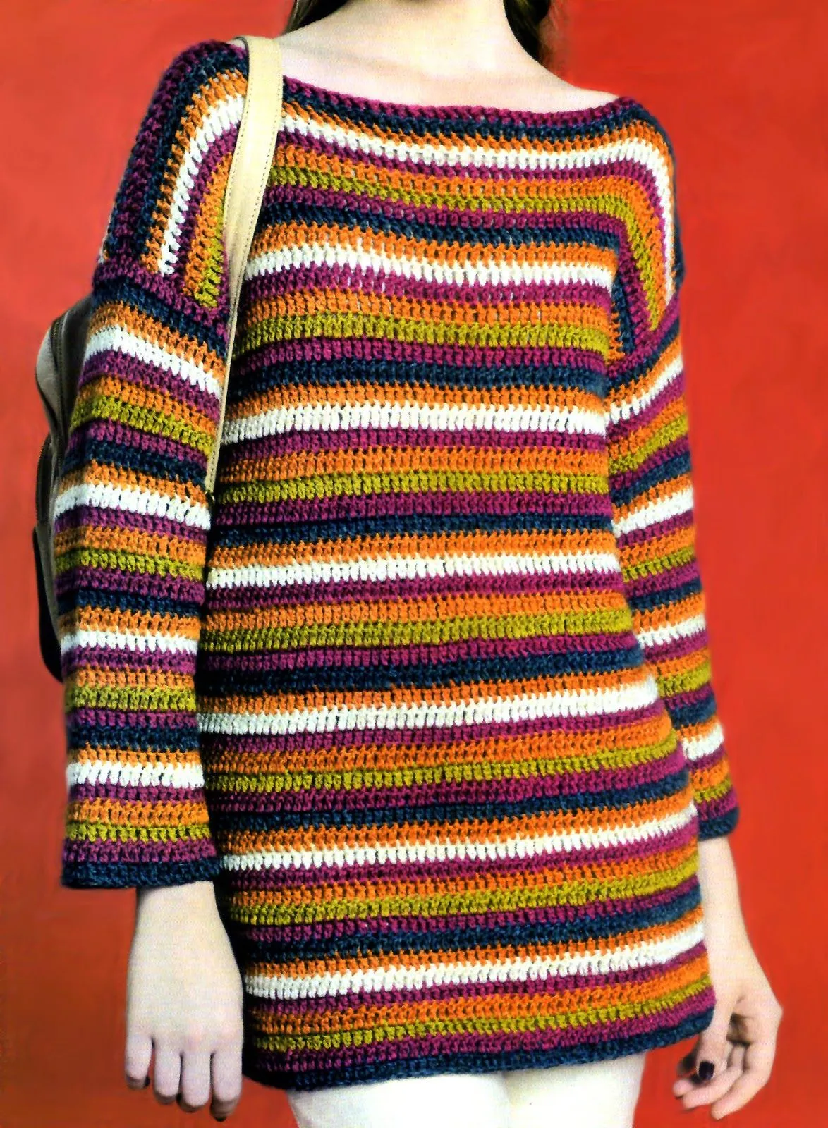 tejidos artesanales en crochet: pullover con escote bote a rayas ...