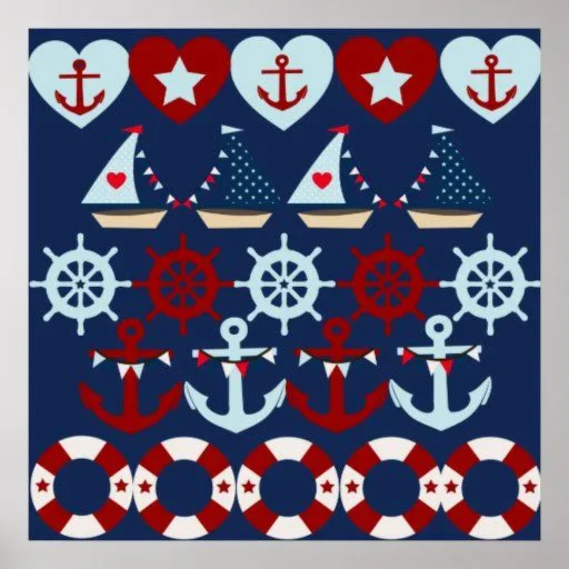 El tema náutico del verano ancla timones de los ba póster | Zazzle
