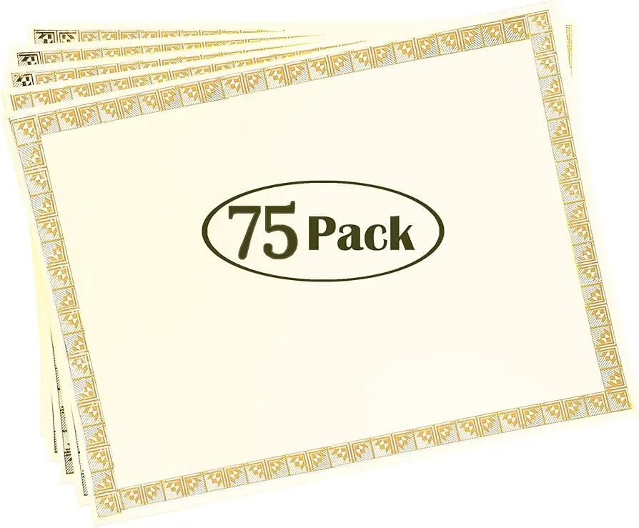 TEPCO Cartulina de papel de certificado, 75 unidades, certificados de premio con borde de lámina dorada. Certificados de premio para empleado del mes, diploma de graduación o certificado de finalización. : Amazon.com.mx: